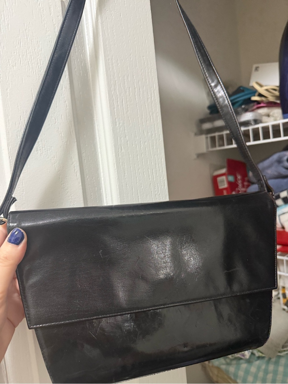 Elegant Black Patent Shoulder Bag